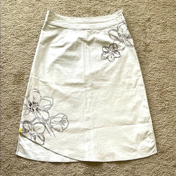 Lole Asymmetrical Midi Skirt W’s 2 Neutral Artsy Cotton Blend Flower Graphic - Picture 1 of 11